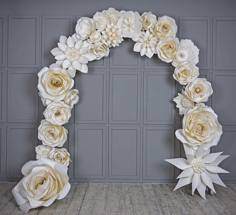 Wedding Arch Paper Flowers White Venue Decoration, Giant Roses
