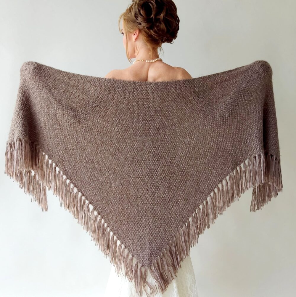 Winter Wedding Shawl, Taupe Knit Wrap, Bridal Cover Up, Wool Shawl, Fall Winter Wedding, Bridesmaid Gift, Warm, Fringed, Mohair, Fuzzy