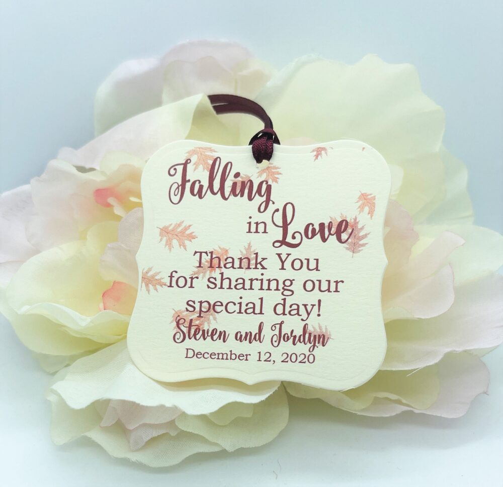Falling in Love Wedding Favor Tag, Fall Favor, Decor, Engagement Party Candy Bag Autumn