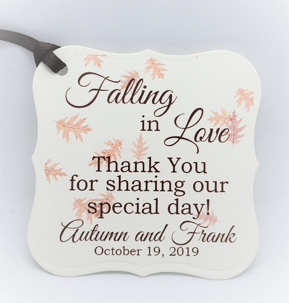 Falling in Love Wedding Favor Tag, Fall Favor, Decor, Engagement Party Candy Bag Autumn