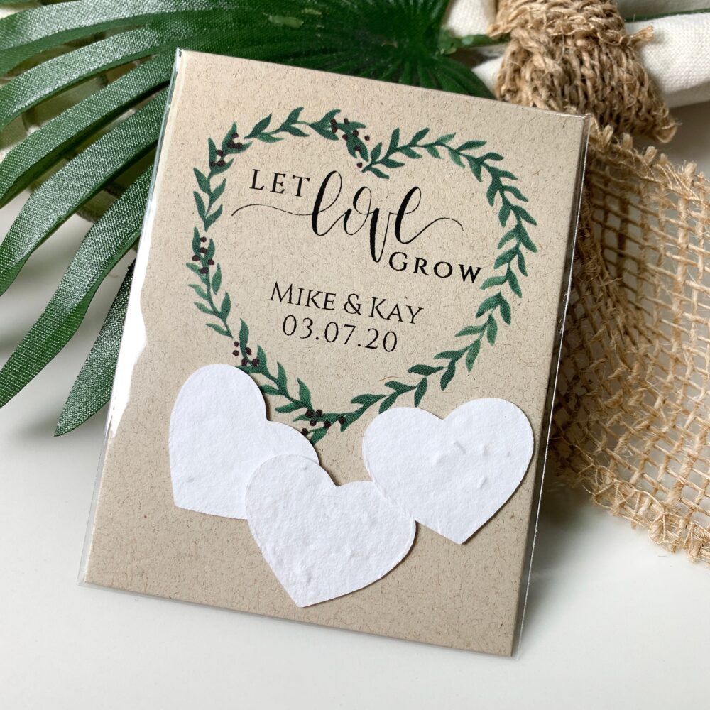 Fully Assembled Plantable Wedding Favors, Seed Paper Hearts, Rustic, Seeds 2338