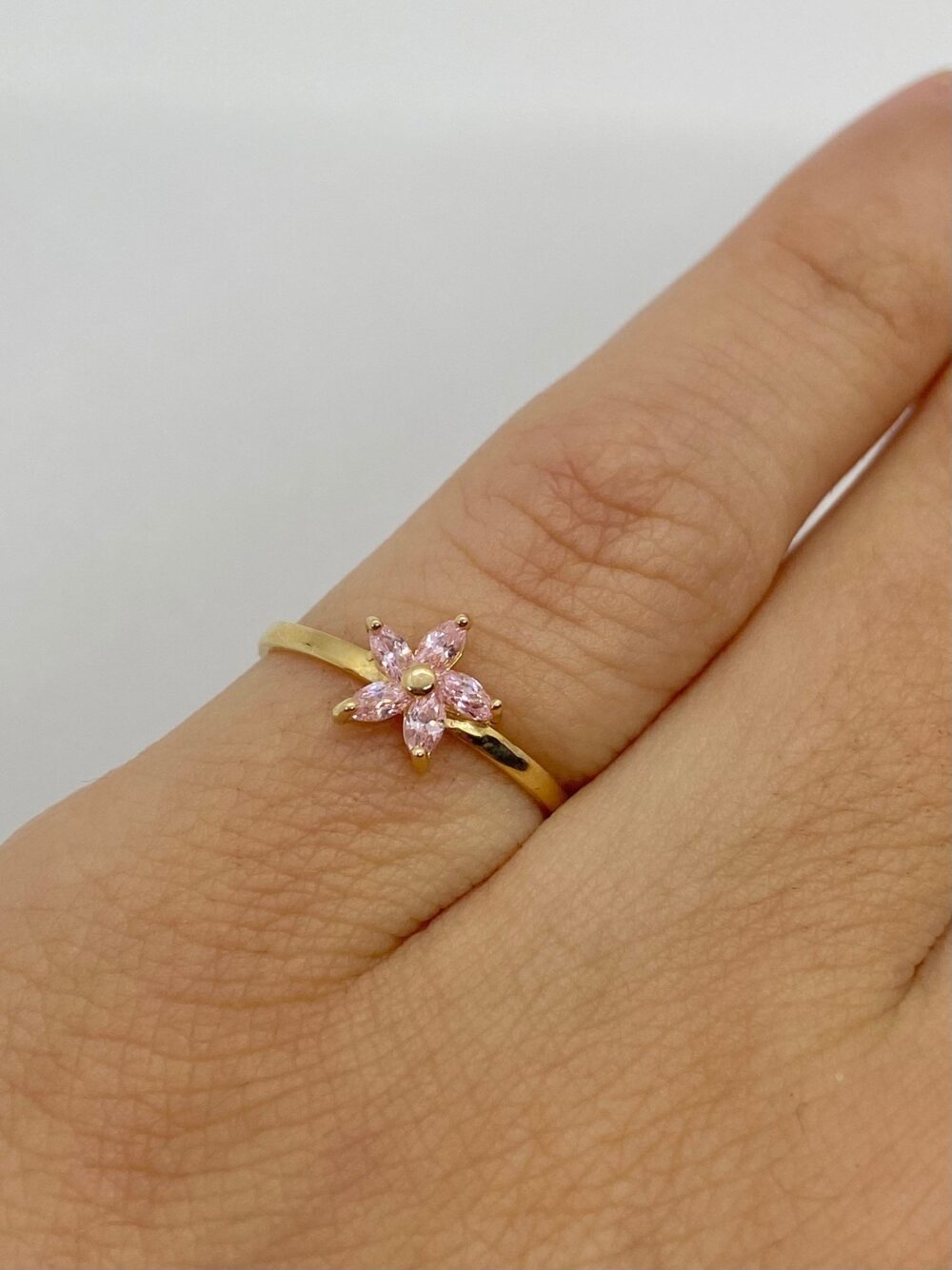 14K Gold Flower Pinky Ring Cz Marquise Floral Ring