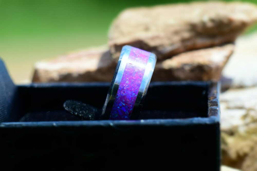 Wedding Ring, Stainless Steel Ring With Crushed Lavender Opal