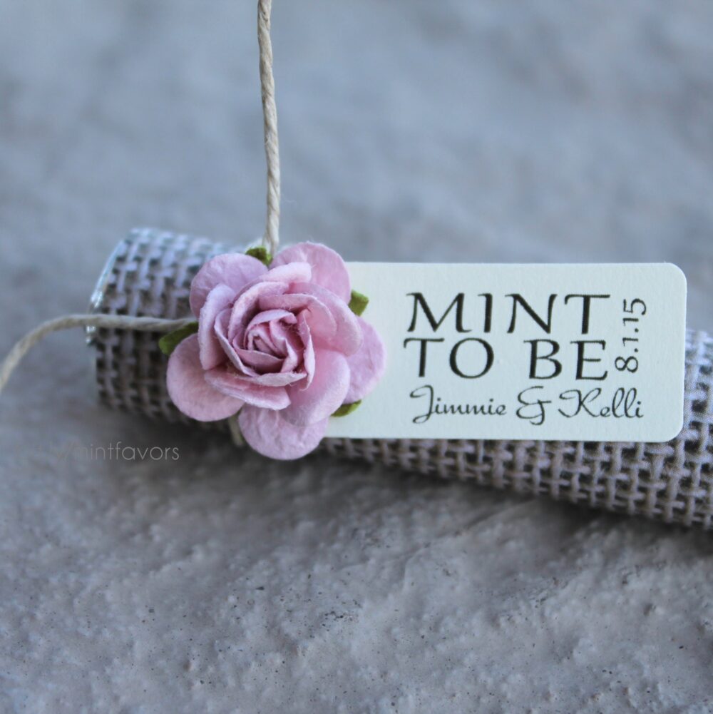 Personalized Mint To Be Wedding Favors Burlap & Lilac Rose | Set Of 120
