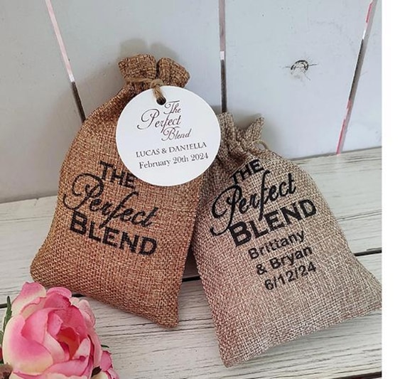 Personalized Wedding Favor Bags Thank You The Perfect Blend Coffee Custom Burlap