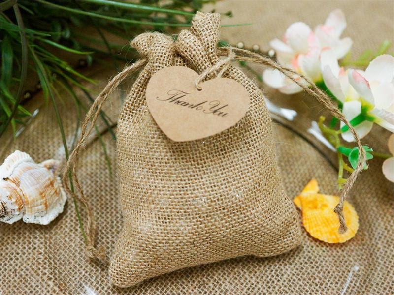 Wedding Favor Bags Burlap Favors | Primitive Rustic With Jute & Custom Tags Personalized Showers, Weddings, 5" X 7"