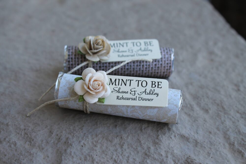 Personalized Mint Wedding Favors Burlap & Lace, Set Of 24