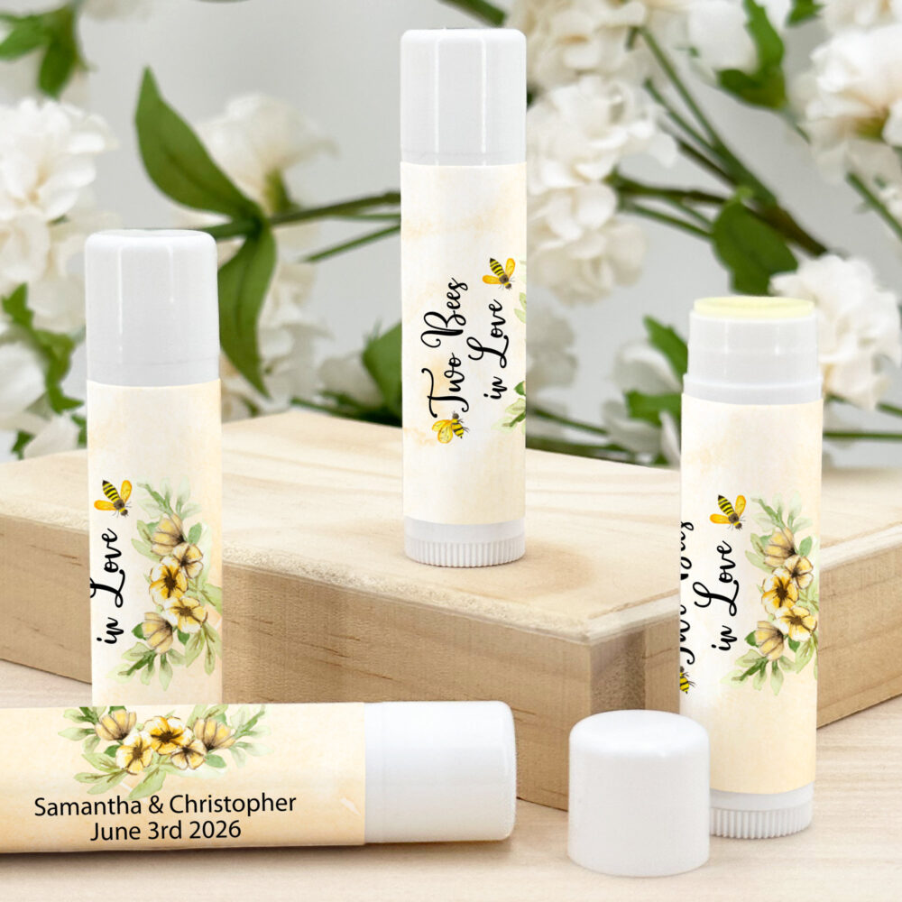 Bee Themed Wedding Favors, Personalized Lip Balm Bridal Shower Favor, Meant To Favors - Set Of 12