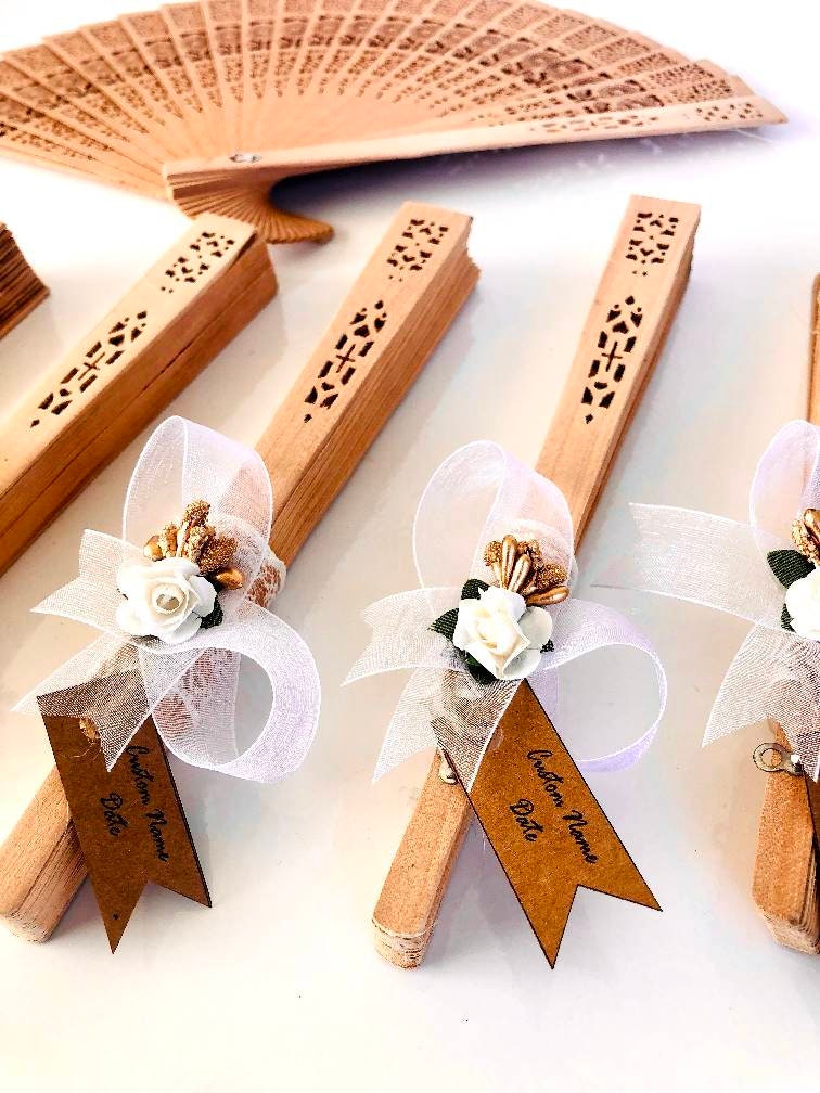 Custom Sandalwood Fans Wedding Favors, Beauty Fan Bridal Shower Beach Engagement Favor For Guest in Bulk, Birthday Hand Gift