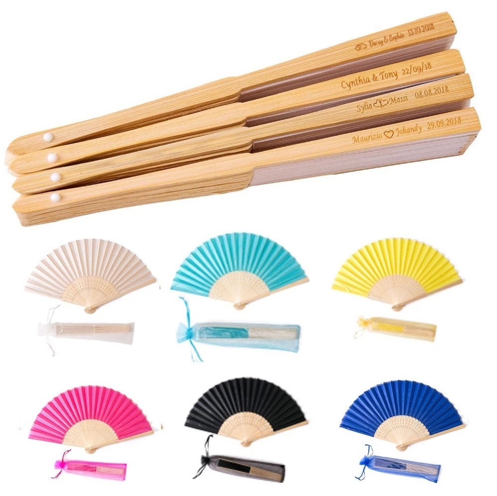 Custom Bamboo Silk Folding Fan, Wedding Favors