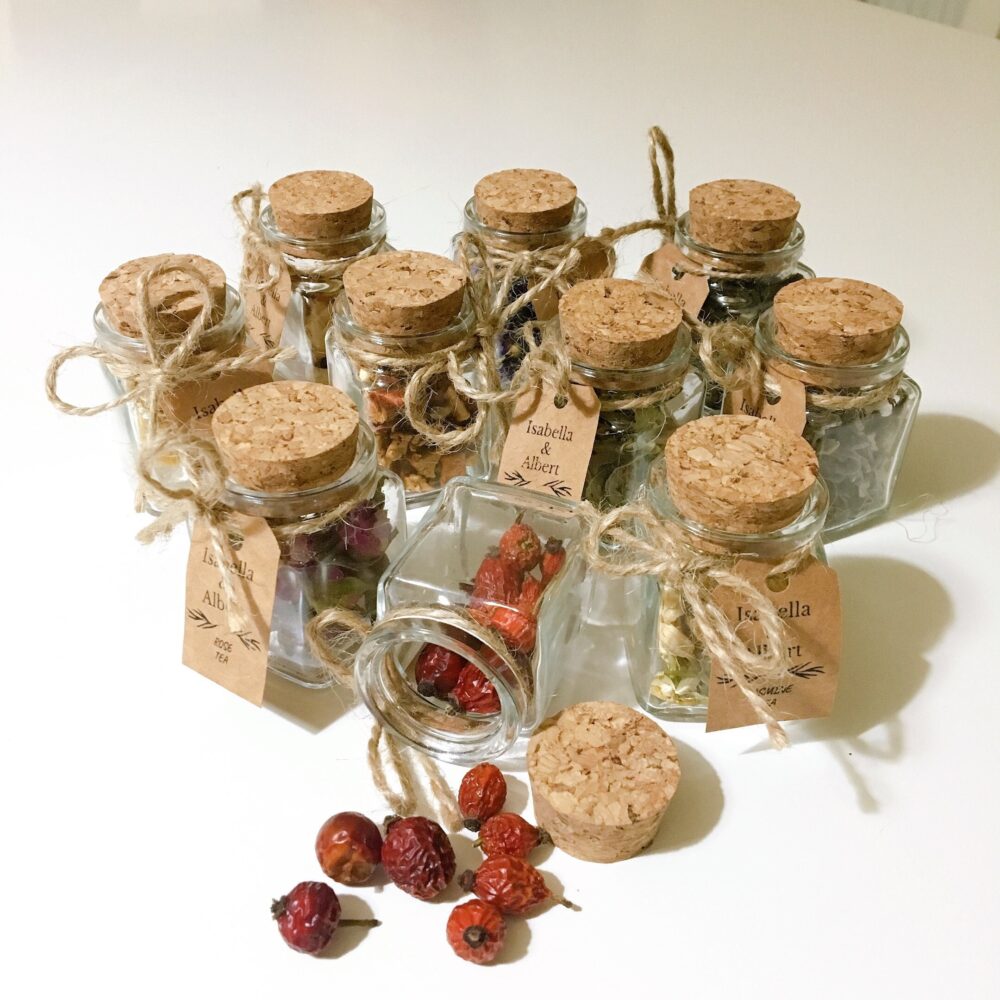 For Your Guests Wedding Tea Favors, Personalized Gifts, Rustic Herbal Jars, Thank You Gifts