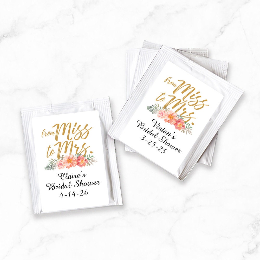 Set Of 16 Personalized Tea Favors From Miss To Mrs Flower, Bridal Shower Party Favors, 818