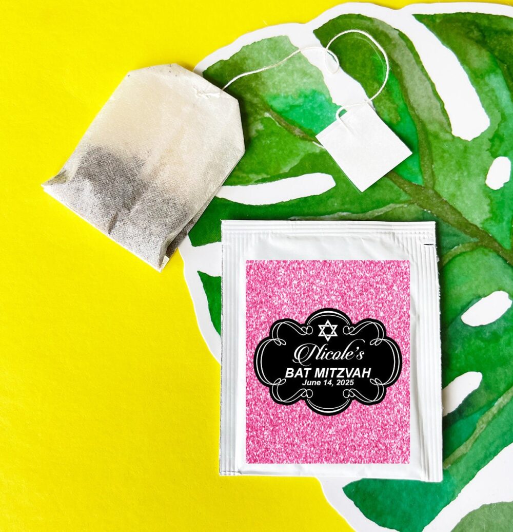 Set Of 16 Personalized Tea Favors Bat Mitzvah, Mitzvah Party Favors, 828