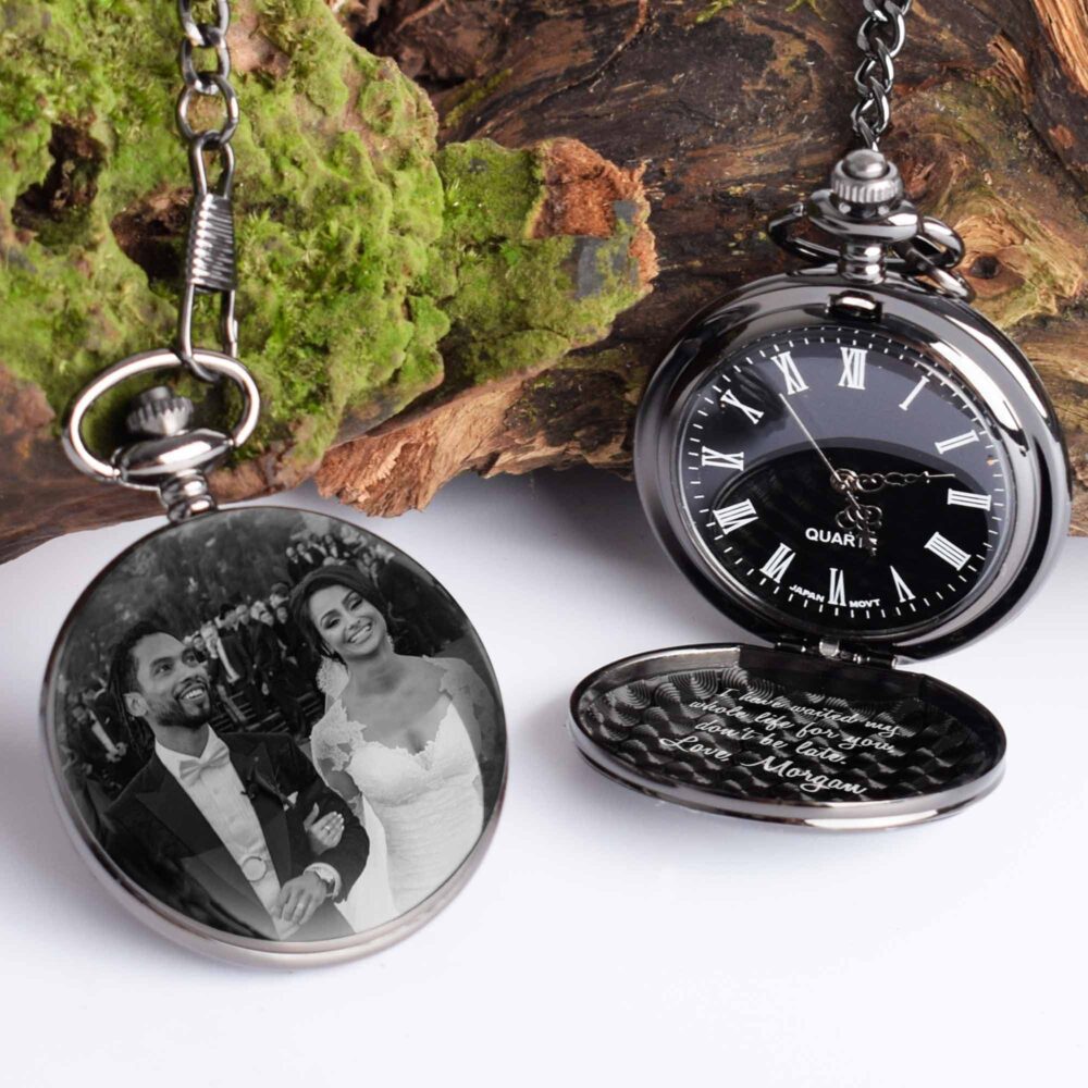 Pocket Watch Engraved With Photo Handwriting, Personalized Custom Gift Groom Favours Wedding For Groomsman
