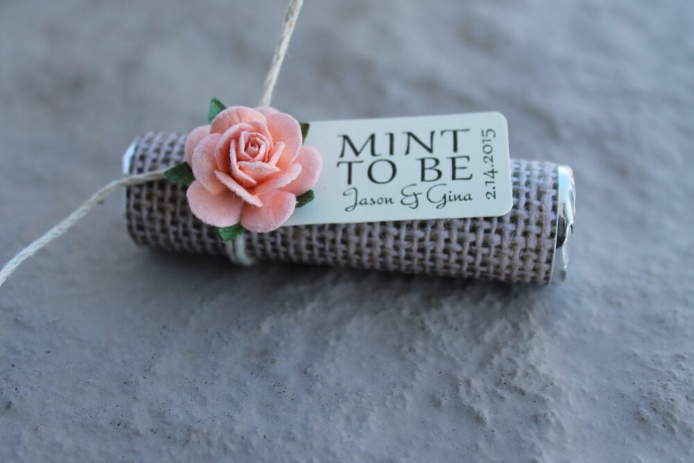 Mint Wedding Favors With Personalized "Mint To Be" Tag - Set Of 24 Rustic, Burlap, Peach Wedding, Coral Rose, Unique Favors
