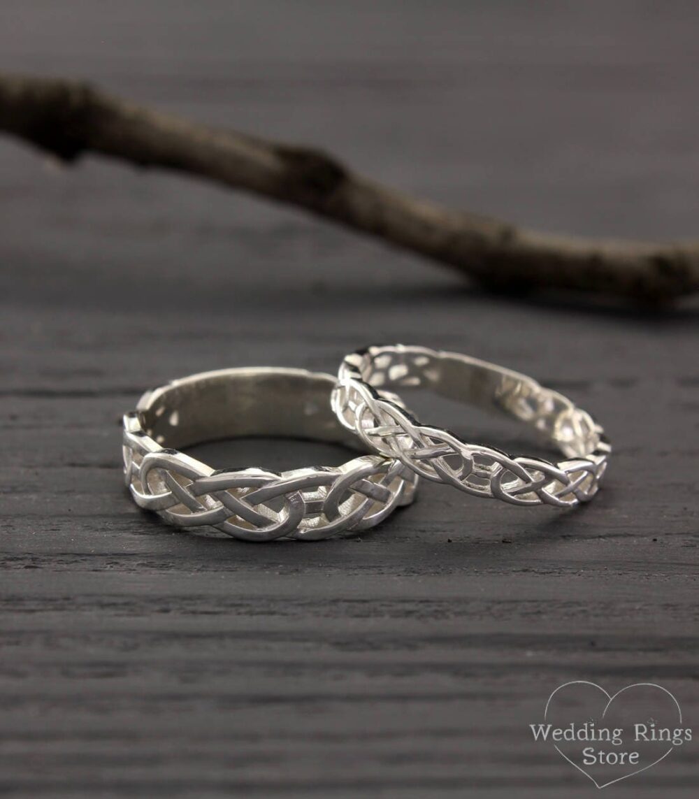 Celtic His & Her Wedding Rings, Bands Set, Couple Silver Silver Bands, Rings His Her, Matching