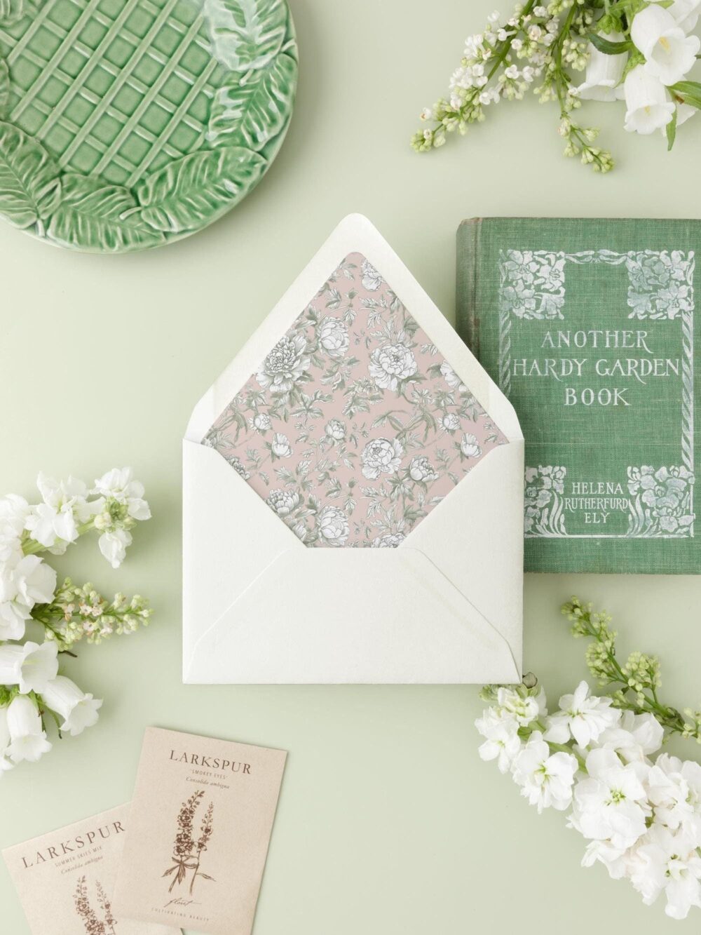 Blush Regency Wedding Envelopes, French Inspired Rococo Lined Envelopes Invitation, Floral Chintz Envelope Liner, "Whispered Petals"