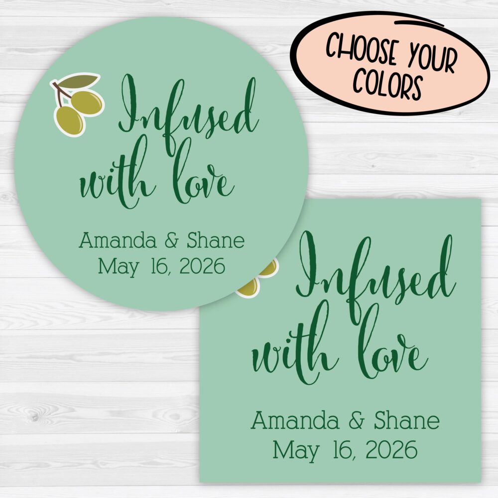 Infused With Love Wedding Favor Stickers | Olive Oil 083-Ss