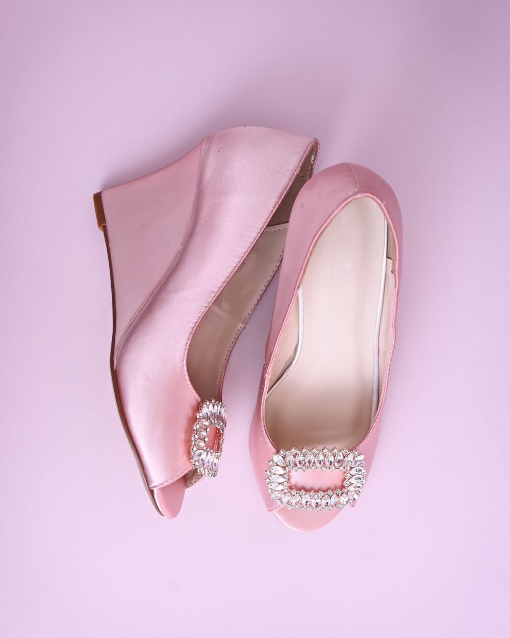 Blush Wedding Shoes, Wedges, Wedge Bridal Rose Gold Crystal Custom Pink Bride Shoe