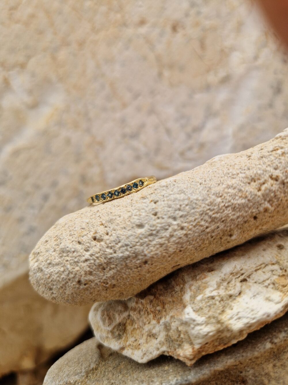 Blue Topaz Ring, Stacking Half Eternity Band For Women, London Blue Topaz, Gold Twig Ring, Twig Ring With Stone