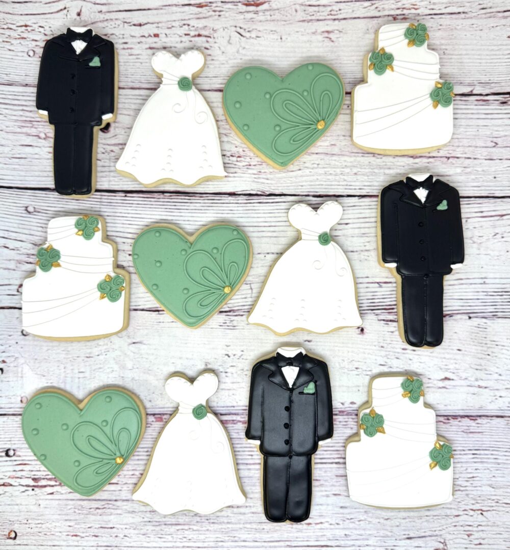Wedding Favor Cookies, Esty Bride Dress Groom Tux Cake Bridal Shower Cookie Favors