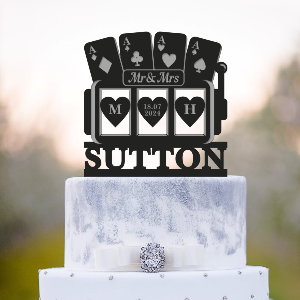 Casino Cake Topper Wedding, Custom Mr & Mrs Wedding Gambling Topper, Poker Theme Topper, Casino Slot Machine Topper, A568