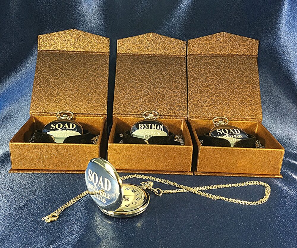 Groomsmen Gift 3 Laser Engraved Pocket Watches - Vintage Personalized Watch in Box Custom -Wedding Gifts For Him
