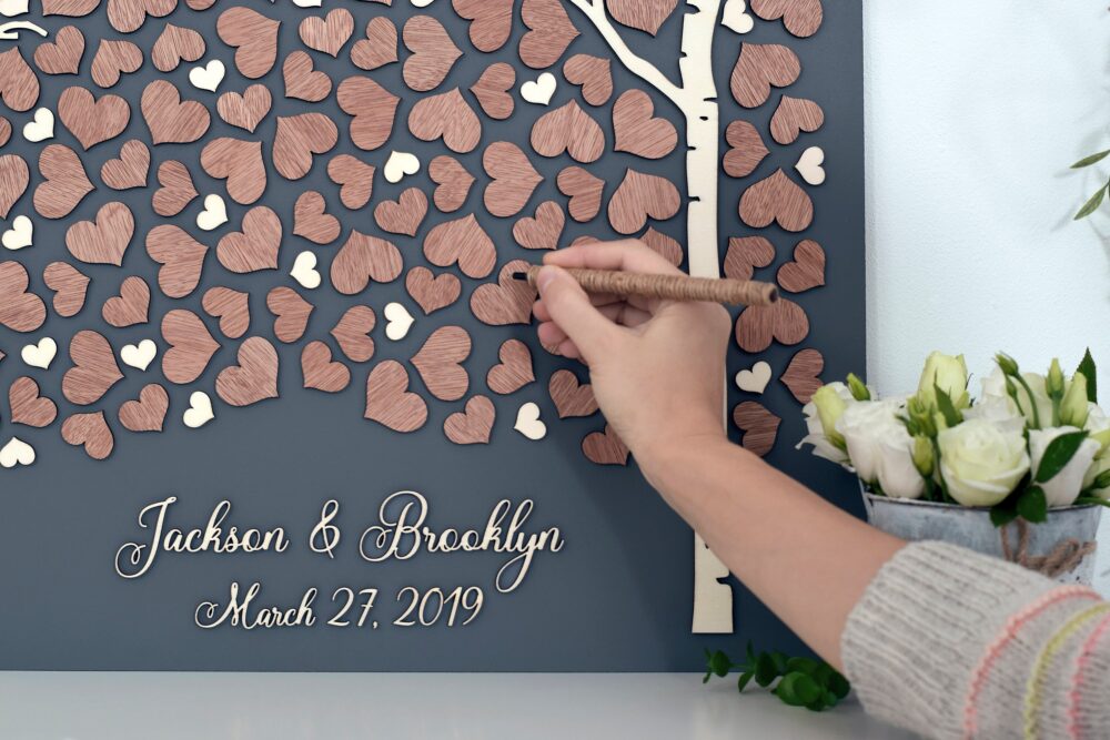 3D Love Tree Wedding Guest Book Alternative Tree Wood Custom Unique Hearts Leaves Rustic Wedding Wooden Tree Of Life