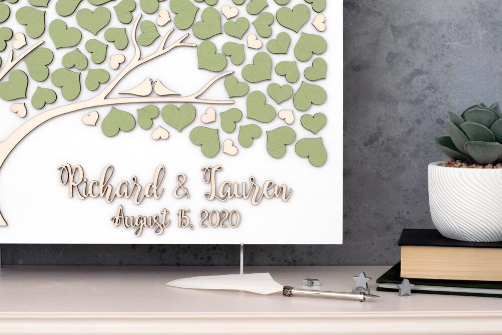 3D Love Tree Wedding Guest Book Alternative Tree Wood Custom Unique Hearts Leaves Rustic Wedding Wooden Tree Of Life