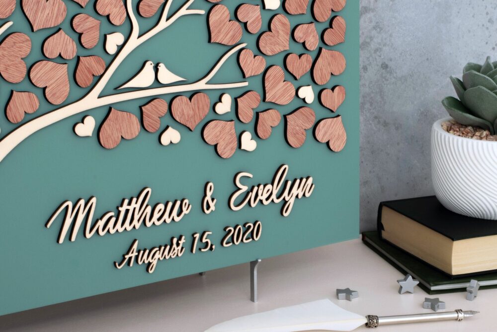 3D Love Tree Wedding Guest Book Alternative Tree Wood Custom Unique Hearts Leaves Rustic Wedding Wooden Tree Of Life