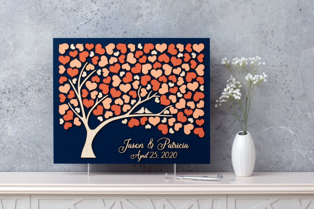 3D Love Tree Wedding Guest Book Alternative Tree Wood Custom Unique Hearts Leaves Rustic Wedding Wooden Tree Of Life