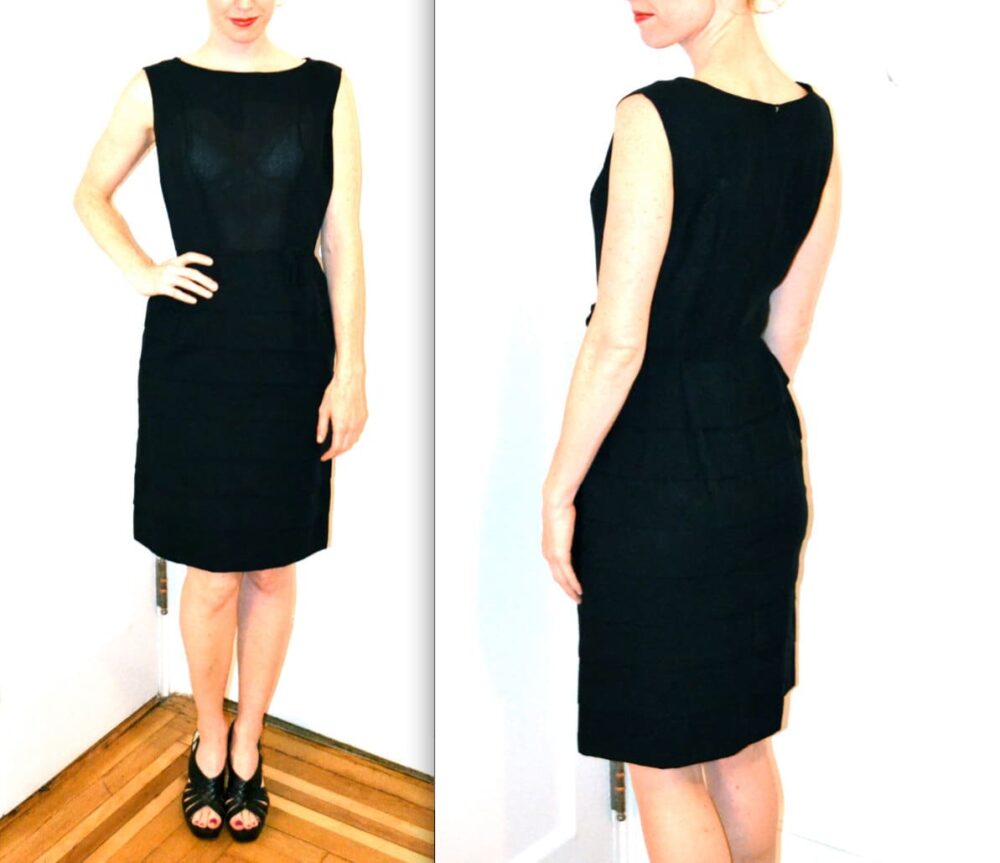 60S Vintage Little Black Dress Size Medium// Pleated Party Sleeveless Sheath