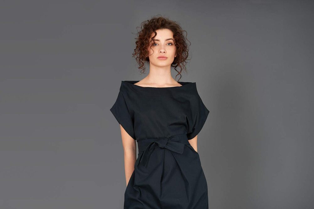 Satin Cotton Cocktail Dress Elegant Little Black Dress