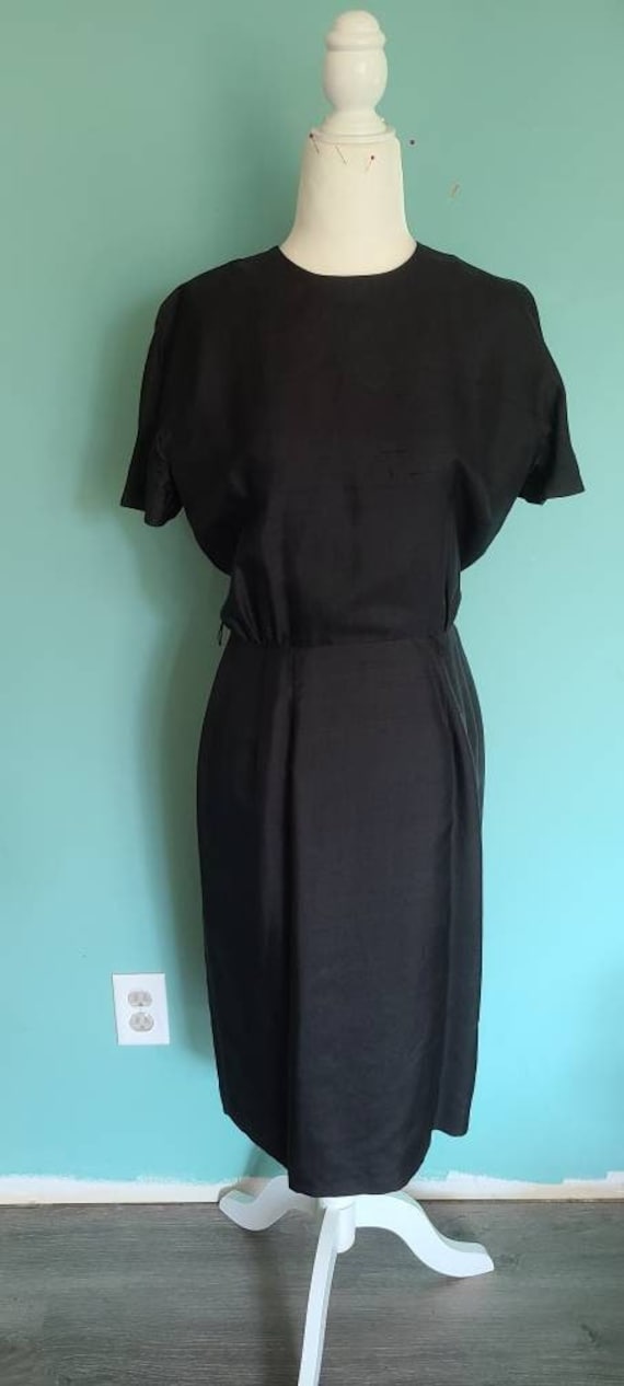 1950S Black Silk Shantung Dress, Vintage Wiggle Jonathan Logan Little Size S
