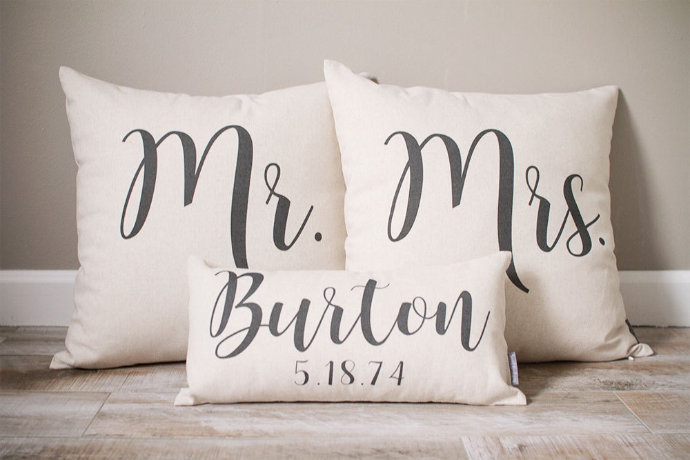 Mr & Mrs Pillow Sets | 3 Wedding Pillows Set Custom Monogrammed With Last Name & Established Date