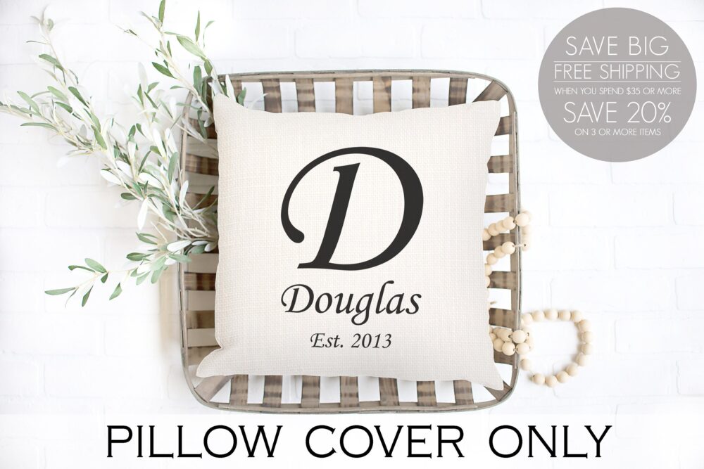 Linen Pillow Cover, Personalized Wedding Gift, Pillow Cover With Monogram, Family Name & Established Date, Valentines Day Gift