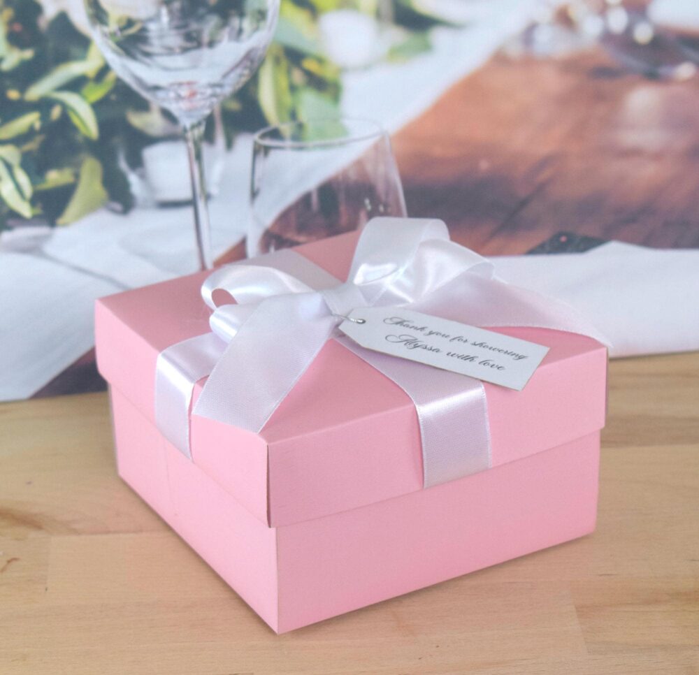 Pink Bridesmaid Proposal Box With White Ribbon