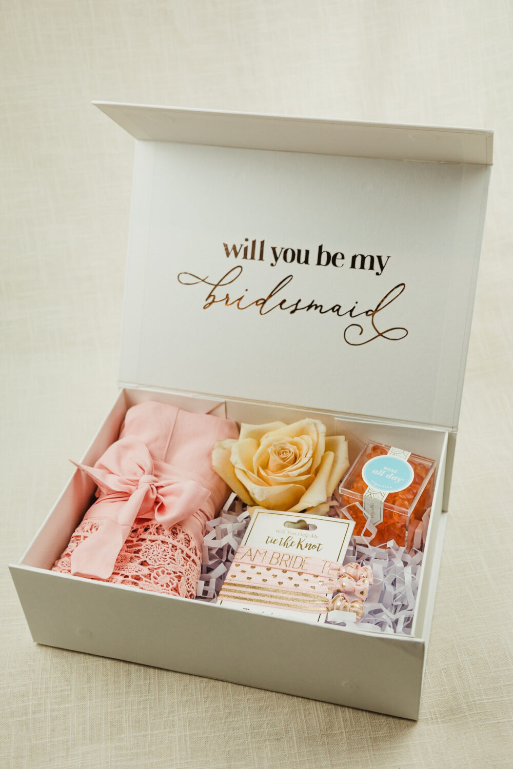 Personalized Bridesmaid Proposal Box Robe, Hair Ties & Gourmet Treat