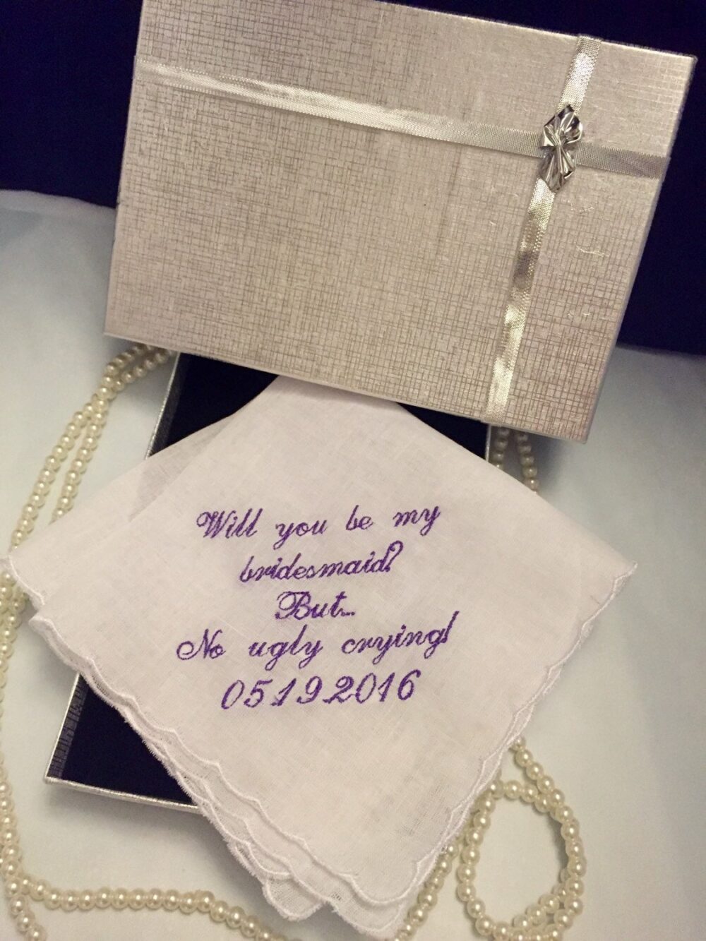Bridesmaid Proposal Wedding Handkerchief. Perfect Bridesmaid Gift. Gift Box Included