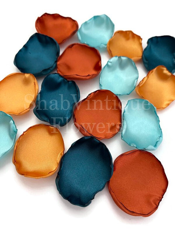Wedding Decor, Dark Teal, Rust, Marigold, Seafoam Flower Petals, Girl Fall Aisle Rustic Terracotta Decor