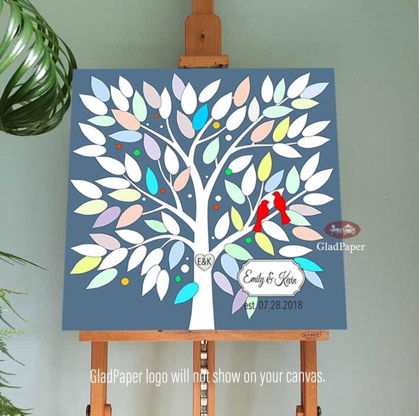 Wedding Guest Book Alternative, Tree Book, Guestbook, Guestbook Personalized Love Birds Canvas