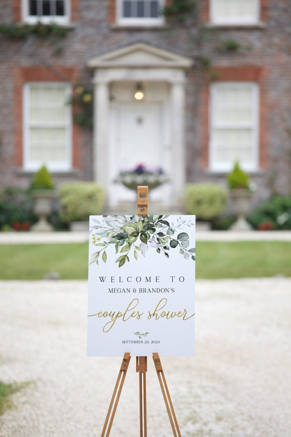 Couples Shower Welcome Sign, Engagement Party Decorations, Greenery Gold Sign