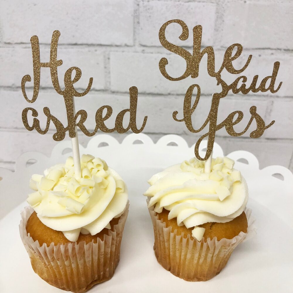 He Asked She Said Yes Cupcake Toppers, Engagement Party Decor, Custom Parties By Partyatyourdoor On Etsy