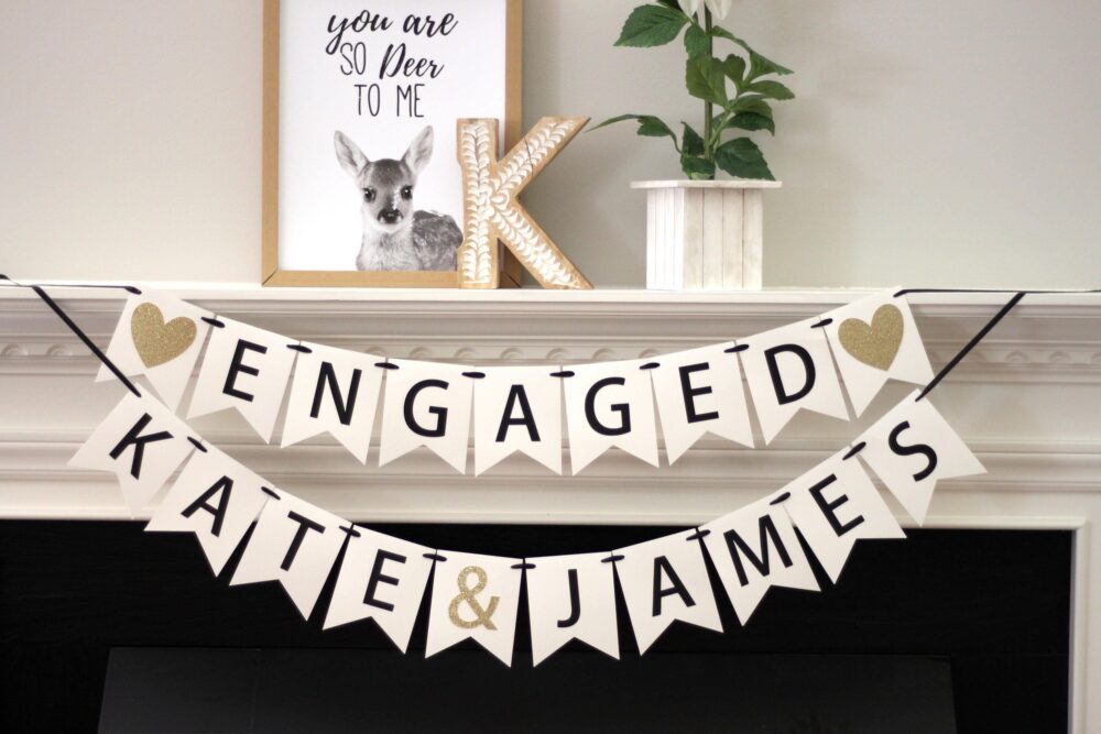 Engagement Party Decorations - Bridal Shower Banner Personalized Engaged Name Set