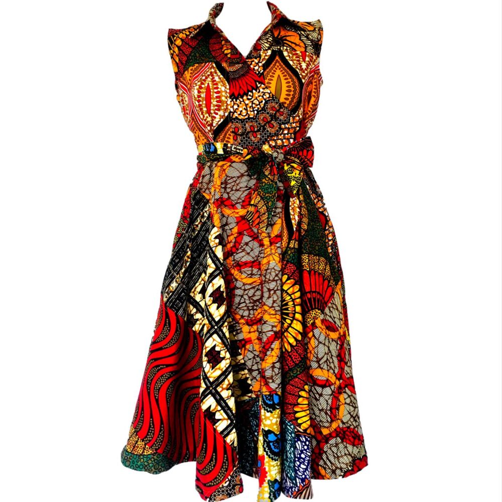 Red Ankara Wrap Dress African Print Fit & Flare