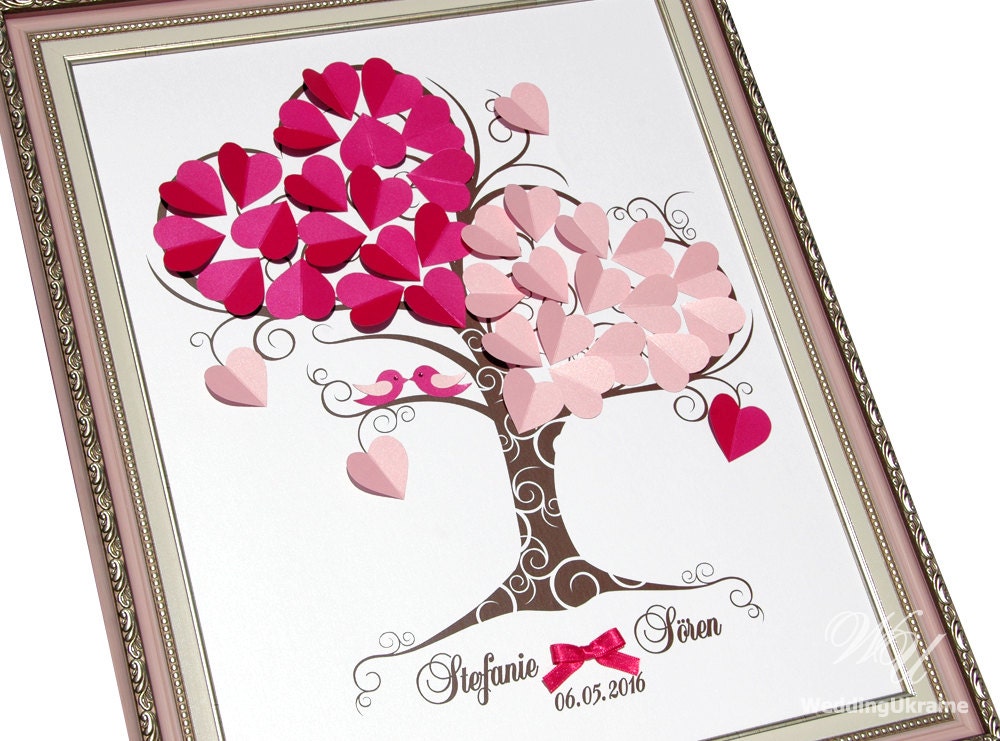 Wedding Guest Book Ideas - Personalized Pink Love Tree With Birds 3D Tree Guestbook Modern Alternative To Traditional Guestbooks