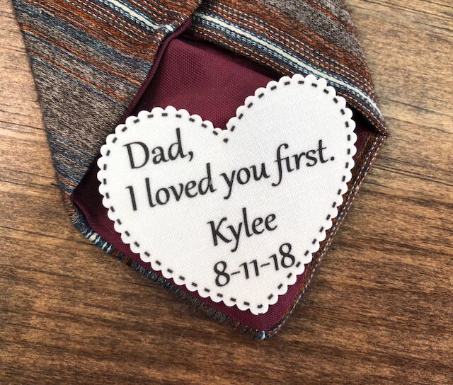 2.25" Heart Shaped Dad Tie Patch, Dot Border, Choose Message, Font, Sew On, Iron Father Of The Bride, Groom Or