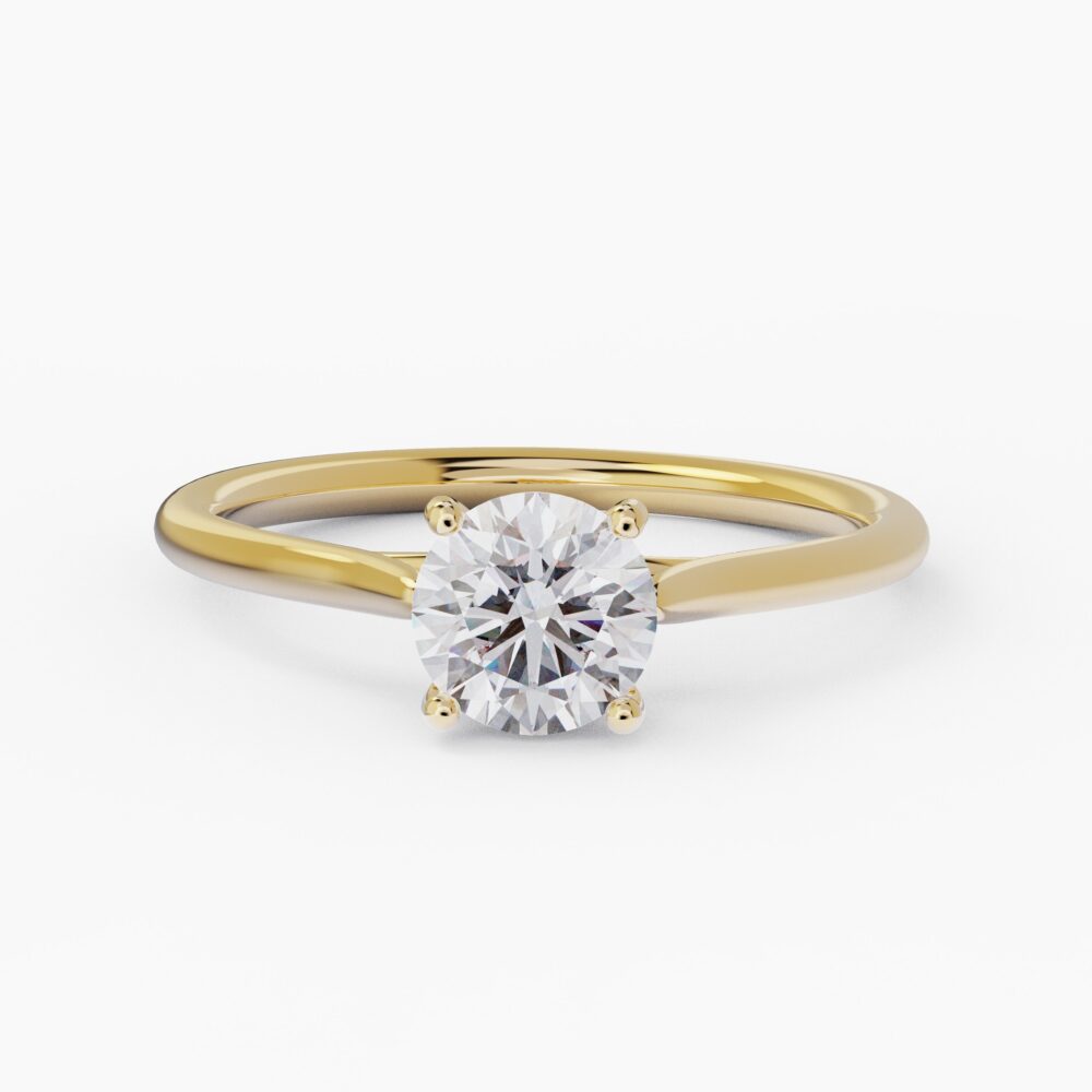 14K Solitaire Engagement Ring Lab Created Diamond Ring, 4 Prong Cathedral Setting Round Moissanite Prong, Igi Certified