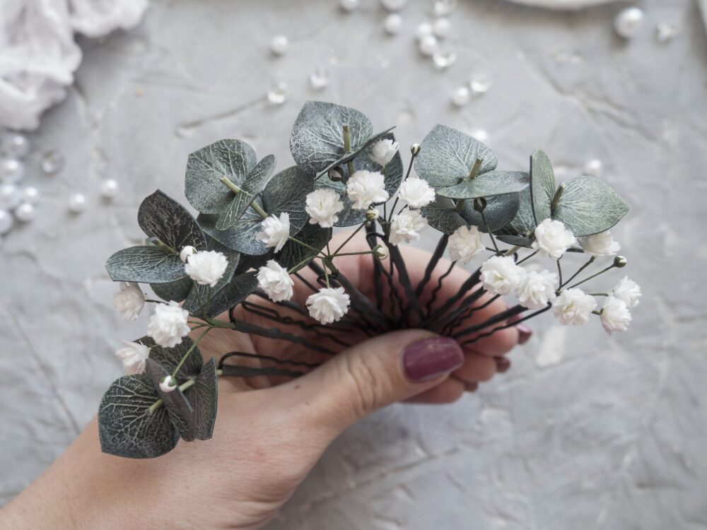 Wedding Eucalyptus Hair Pins Greenery Babys Breath Piece Bridal