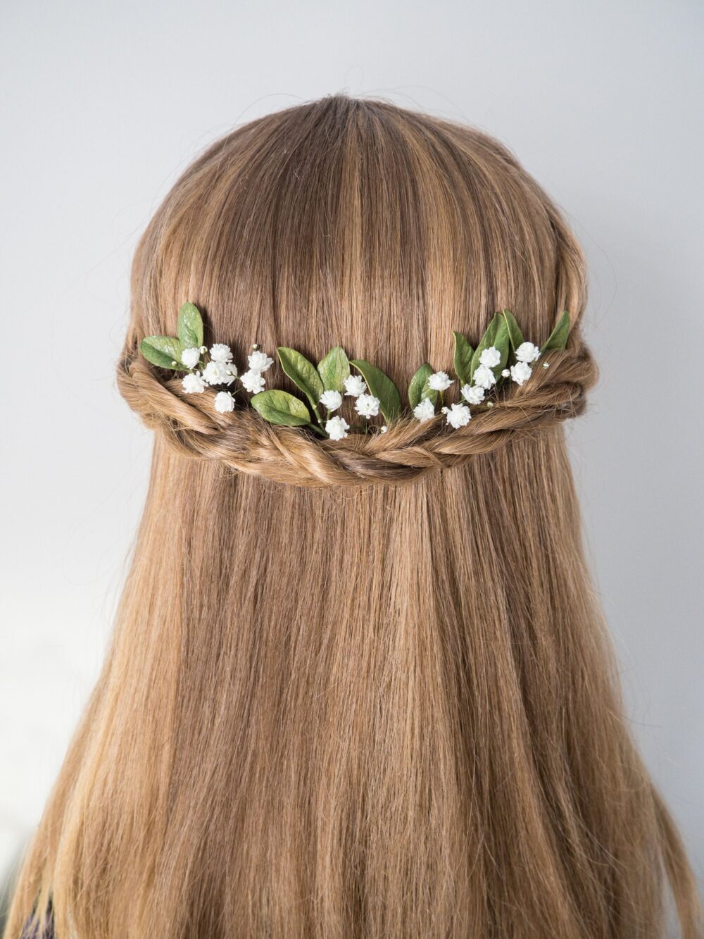 Wedding Floral Hair Pins - Bridal Flower Piece Babies Breath Leaves